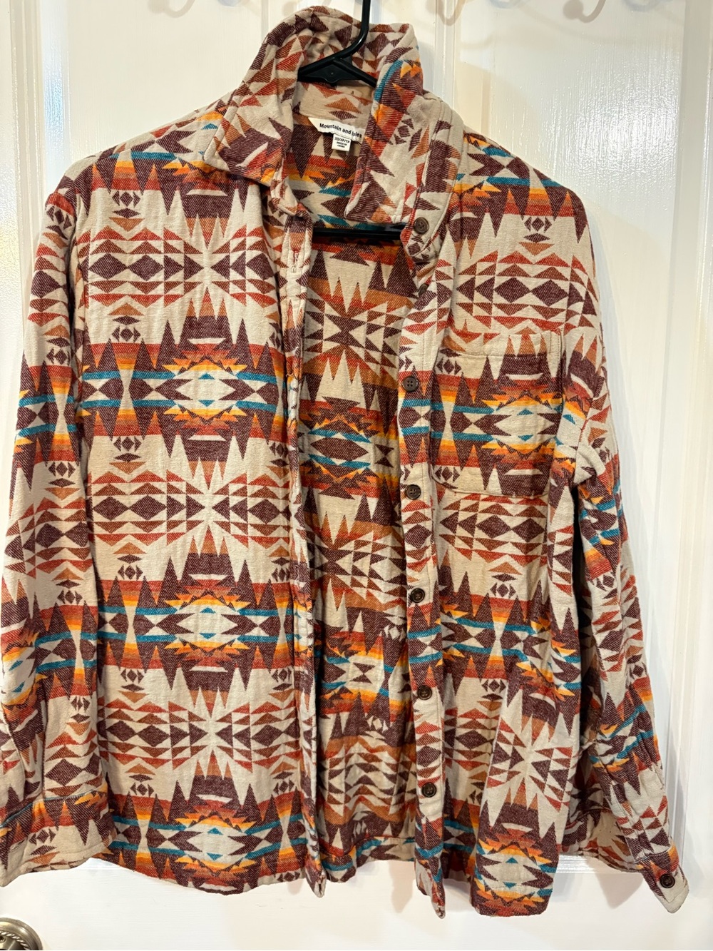 Men's Geometric Patterned Button-Up Jacket in Beige and Brown